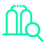 Two cylinders and magnifying glass icon